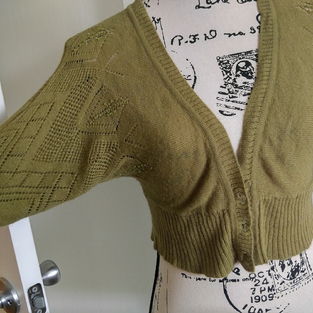 Olive green crop cardigan